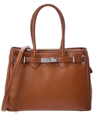 Italian Leather Charlotte Leather Top Handle Bag - Brown