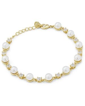 Savvy Cie 14K Plated 6.0-6.5Mm Pearl Cz Link Bracelet - Metallic