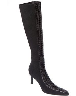 Givenchy Lace-Up Leather-Trim Knee-High Boot - Black