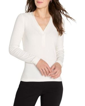NIC+ZOE Trimmed Perfect Knit Rib V-Neck Top - White