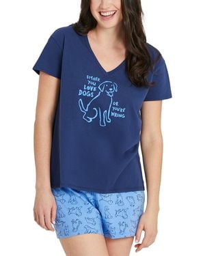 Life Is Good. Snuggle Up Relaxed Sleep V-Neck T-Shirt - Blue