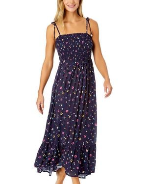 Anne Cole Smocked Shoulder Tie Dress - Blue