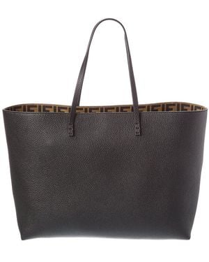 Fendi Roll Medium Reversible Ff Suede & Leather Tote - Black