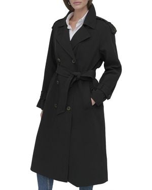 DKNY Double-Breasted Rain Trench Coat - Black
