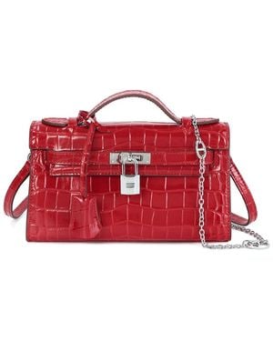 Tiffany & Fred Paris Croco-Embossed Top-Handle Crossbody - Red