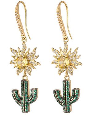 Eye Candy LA Cz Palm Spring Cactus Drop Earrings - Metallic