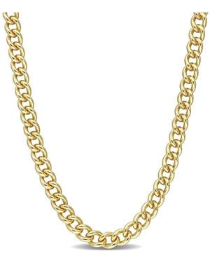 Italian Silver 18K Over Curb Link Chain Necklace - Metallic