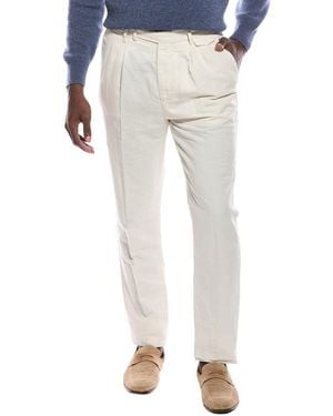 Brunello Cucinelli Pleated Leisure Fit Linen-blend Pant - White