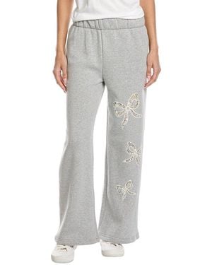 Vintage Havana Lace Insert Fleece Wide Leg Pant - Grey