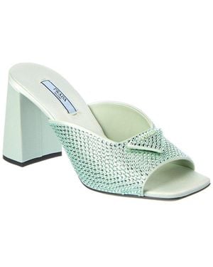 Prada Logo Crystals Satin Sandal - Green