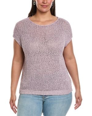 Lafayette 148 New York Plus Open Stitch Bateau Neck Silk-Blend Jumper - Purple