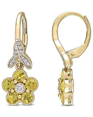 Rina Limor 10K 1.36 Ct. Tw. Diamond & Sapphire Floral Earrings - Metallic