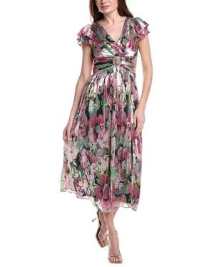 Adrianna Papell Short Sleeve Midi Dress - Red