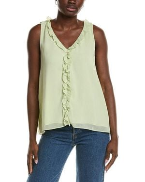 Vince Camuto V-Neck Ruffle Top - Green