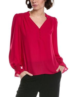 Cece Half Placket Smocked Top - Red