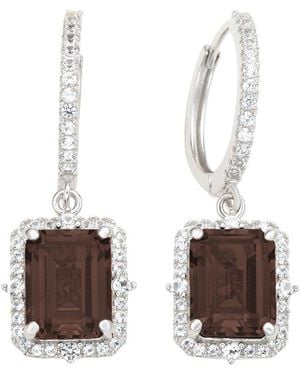 Suzy Levian Silver 0.02 Ct. Tw. Diamond & Gemstone Halo Dangling Earring - White