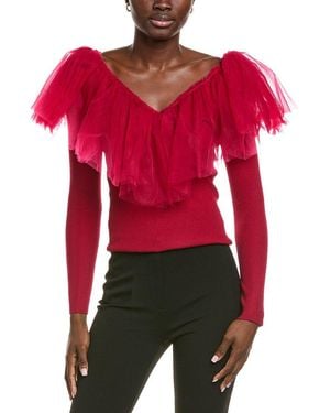Endless Rose Mixed Media Mesh Pleated Ruffle Top - Red