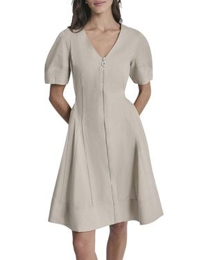 DKNY Lantern Silky Stretch Poplin Dress - Gray
