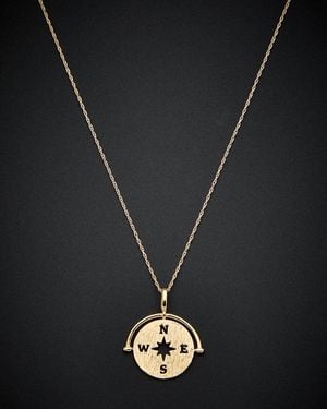 Italian Gold 14k Compass Necklace - Black