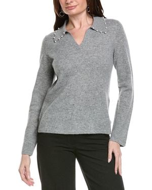 Joseph Ribkoff 100% Cashmere Embellished-Collar Top - Grey