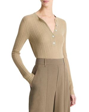 Vince Waffle Knit Cashmere & Silk-blend Henley - Natural