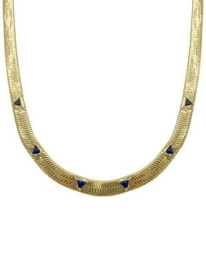 st. Moran 18K Plated 3.00 Ct. Tw. Sapphire Trillion Cut Herringbone Chain Necklace - Metallic