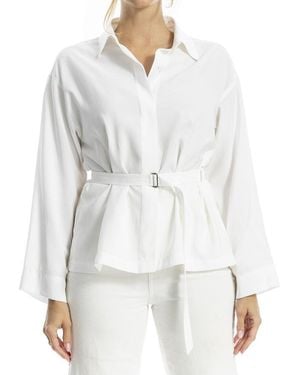 Max Studio Solid Belted Button-Up Shirt - White