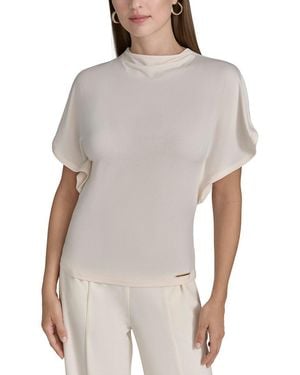 Halston Mock Neck Butterfly Sleeve Top - White
