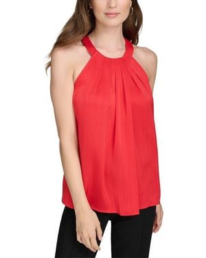 Halston Pleated Halter Top - Red