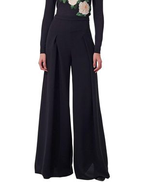 Carolina Herrera High-Waist Wide Leg Wool-Blend Pant - Blue