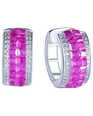 Suzy Levian CZ Jewelry Suzy Levian Cz Invisible Setting Huggie Earrings - Pink