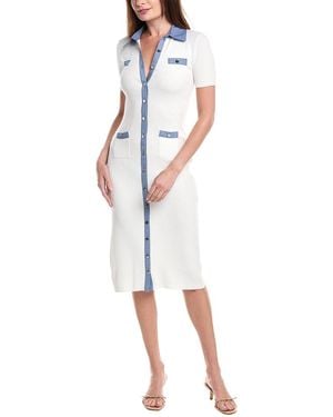 Tahari Button Front Midi Dress - White