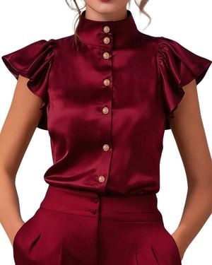 Tedora Short Sleeve Blouse - Red