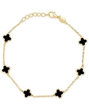 Italian Gold 14K Onyx Station Chain Bracelet - Natural