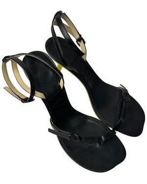 Loewe Goatskin Leather Petal Ankle Strap Sandal Heel (Authentic Pre- Loved) - Black