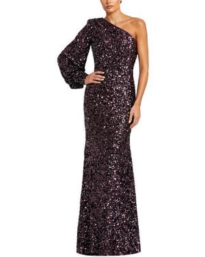 Mac Duggal Sequined One Shoulder Bishop Sleeve Trumpet Gown - Purple
