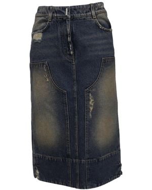Givenchy Distressed Low-Rise Midi Skirt, Size It (Authentic Pre-Loved) - Blue