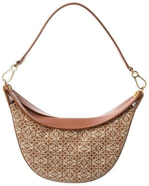 Loewe Luna Small Anagram Jacquard Canvas & Leather Hobo Bag - Brown