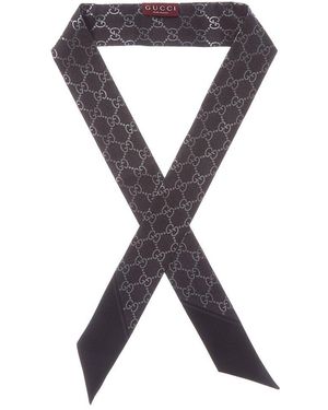 Gucci Gg Logo Printed Silk Neck Bow - Black