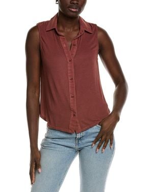 Bella Dahl Mixed Sleeveless Button Down - Red
