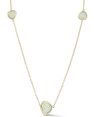 Ember Fine Jewelry 14K Pearl Heart Station Necklace - Metallic