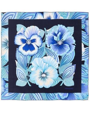 Ferragamo Brezza Print Silk Scarf - Blue