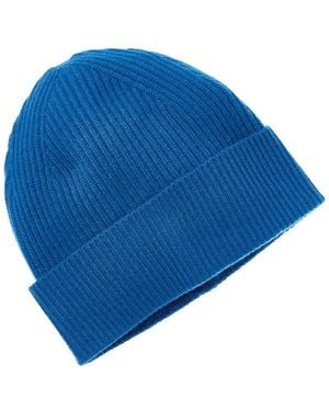 Amicale Cashmere Cuffed Rib Knit Cashmere Hat - Blue
