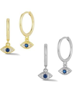 Glaze Jewelry Silver Cz Evil Eye Huggie Earrings Set - Metallic