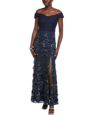 Aidan Mattox Pleated Tulle Gown - Blue