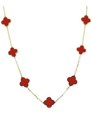 Italian Gold 14K Coral Clover Layered Necklace - White
