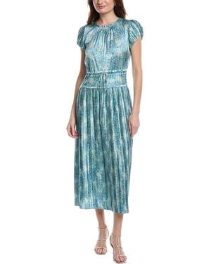 Rebecca Taylor Astera Fleur Pleated Midi Dress - Blue