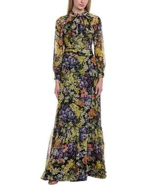 Teri Jon Printed 3/4 Sleeve Maxi Dress - Green