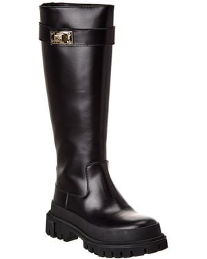 Dolce & Gabbana Branded Strap Leather Knee-High Boot - Black