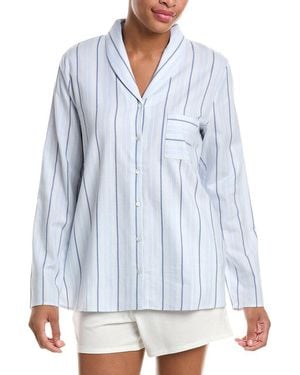 Hanro Loungy Nights Shawl Collar Cotton Shirt - Blue